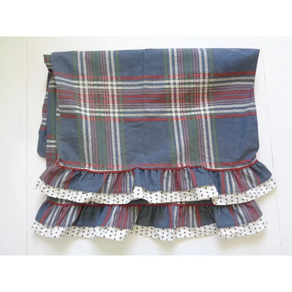 VTG Plaid Pillowcase Set Ruffled Springmaid Standard Size Blue Country Cottage